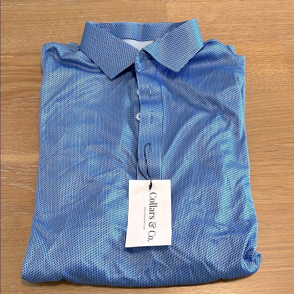 NEW Collars &Co Blue pattern Men's polo Shirt size Medium Relaxed